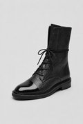Women's Black Leather Lace-Up Ankle Boots - Comfortable & Stylish