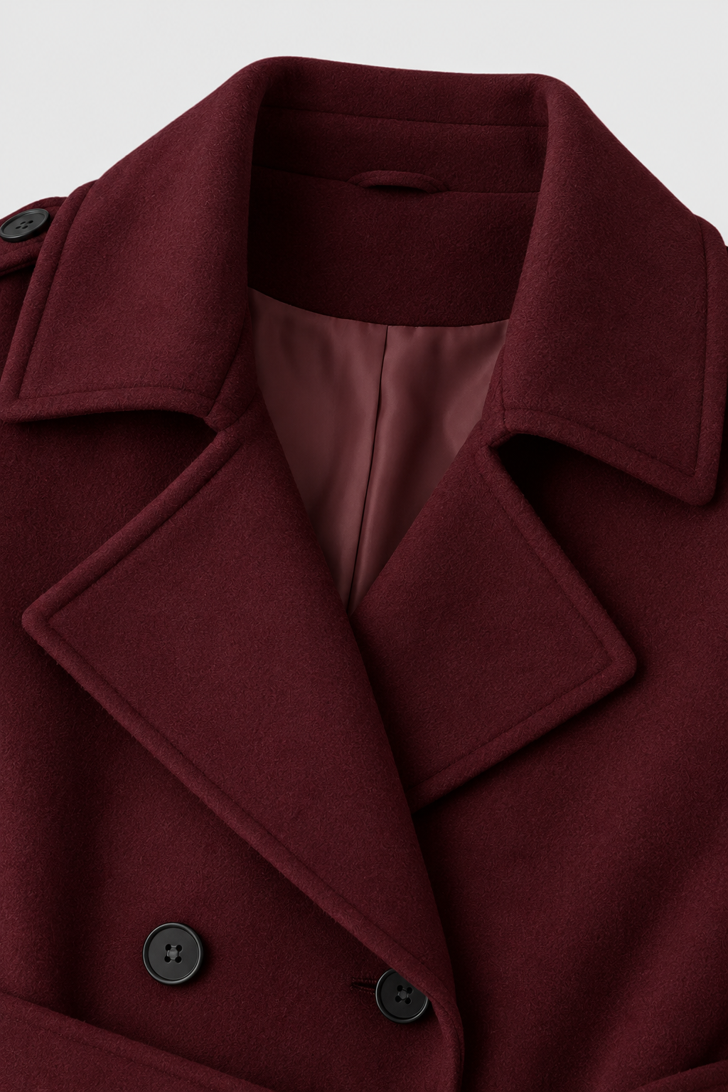 Women's Burgundy Wool Blend Long Trench Coat with Belt & Pockets