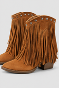 Stivaletti western donna color cognac con frange - stivaletti da cowboy color cuoio a punta