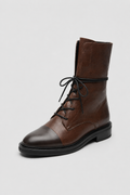 Damen dunkelbraune Kunstleder-Schnürstiefeletten