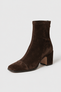 Women's Dark Brown Mid-Calf Heeled Boots - Faux Leather