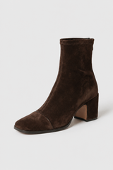 Women's Dark Brown Mid-Calf Heeled Boots - Faux Leather