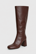 Women’s Dark Brown Retro Knee-High Block Heel Boots