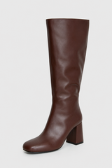 Women’s Dark Brown Retro Knee-High Block Heel Boots