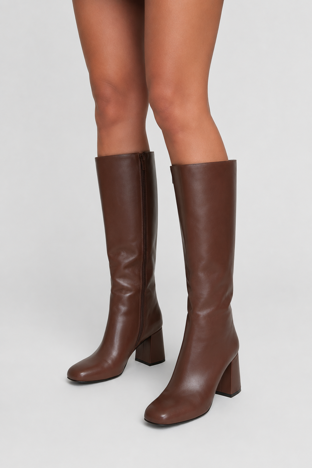Women’s Dark Brown Retro Knee-High Block Heel Boots