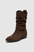 Damen Dunkelbraune Wildleder Blockabsatz Knöchelstiefel - Retro 70er Jahre Grober Mittelhoher Absatz