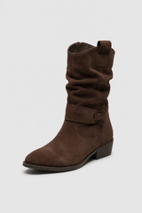 Damen Dunkelbraune Wildleder Blockabsatz Knöchelstiefel - Retro 70er Jahre Grober Mittelhoher Absatz