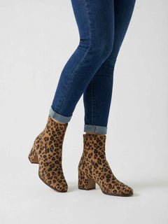 Women's Leopard Print Boots with Retro Heeled Finish
