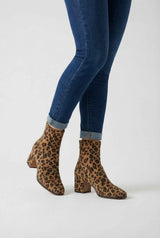 Botas con estampado de leopardo para mujer con acabado retro de tacón