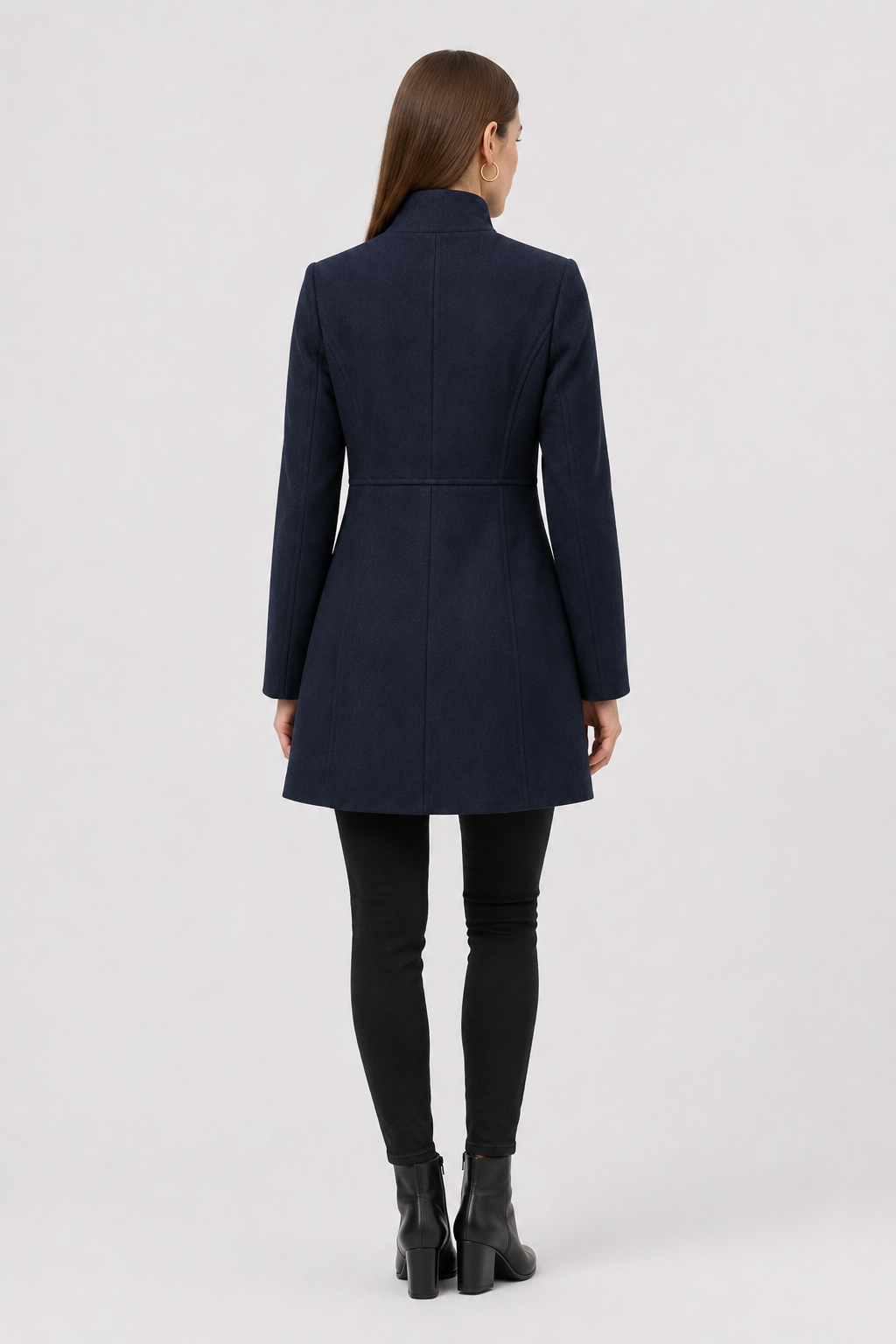 Coat : Women's Navy Blue Double-Breasted Wool Blend Winter Coat in van Vanda Liamo