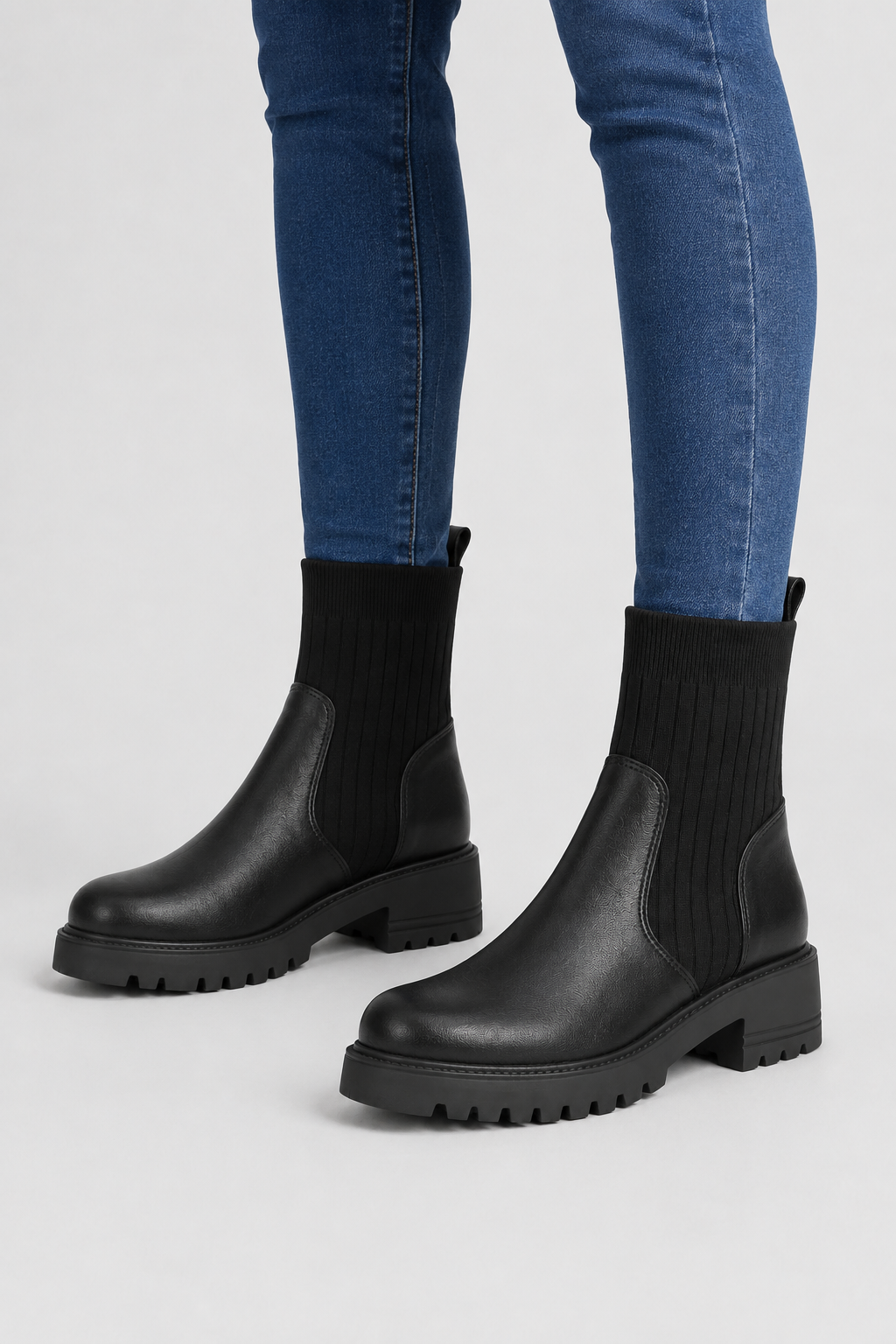 Women’s Sock Chelsea Lug Sole Ankle Boots