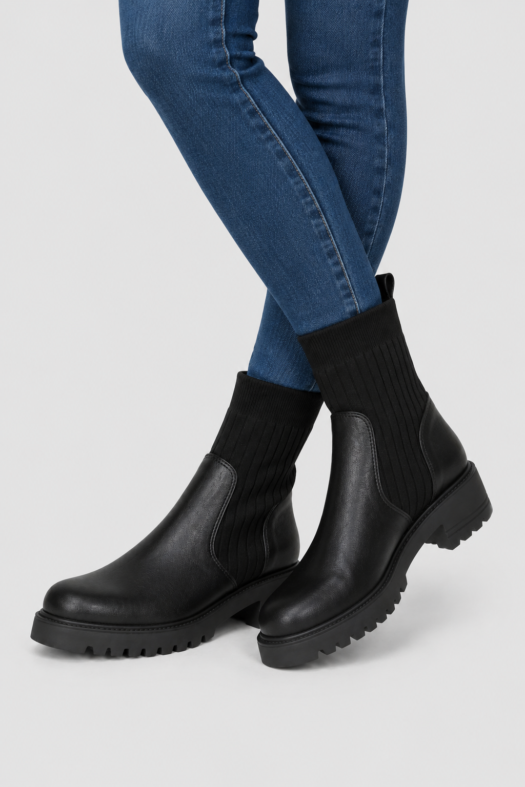 Women’s Sock Chelsea Lug Sole Ankle Boots