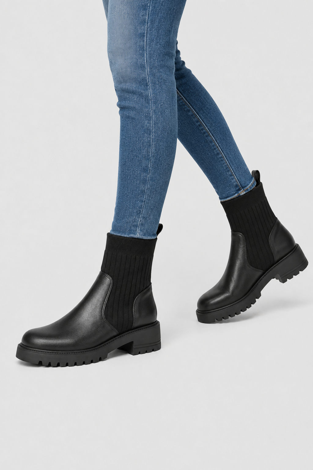 Women’s Sock Chelsea Lug Sole Ankle Boots