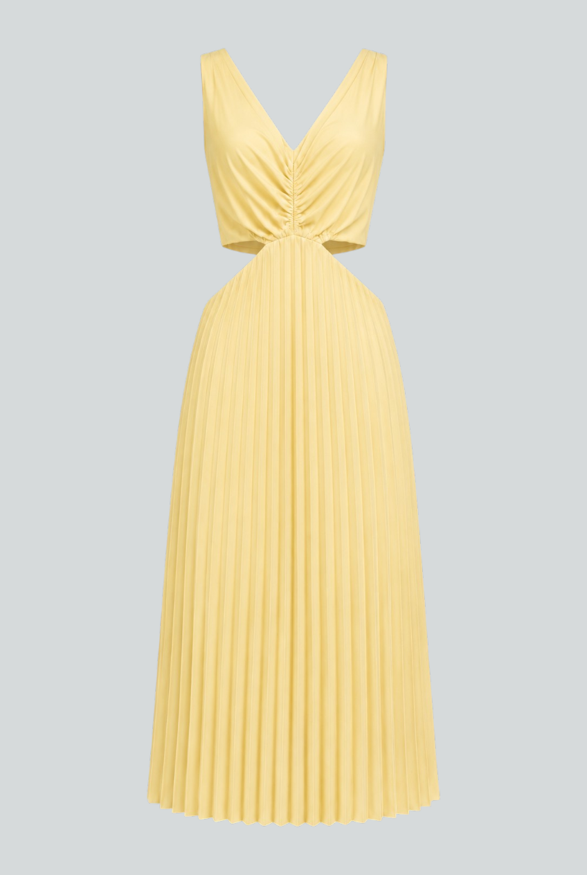 Maxi Dresses : Women’s Sunlit Pleated Dress – Flowing Elegance for Warm Days in Yellow van Vanda Liamo
