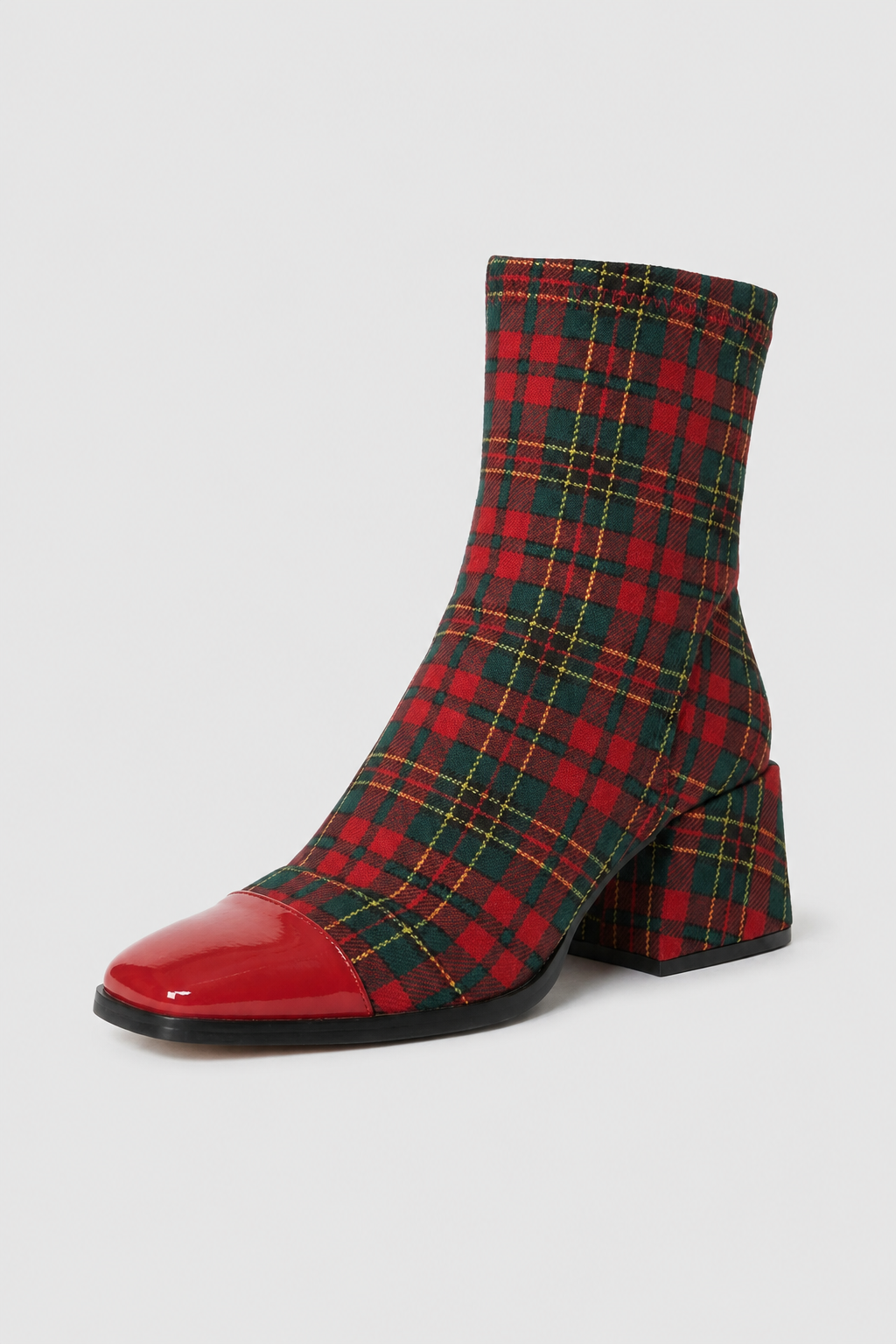 Women's Vintage Mid-Calf Boots - Red & Green Leather, Block Heel