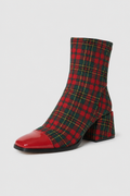 Women's Vintage Mid-Calf Boots - Red & Green Leather, Block Heel