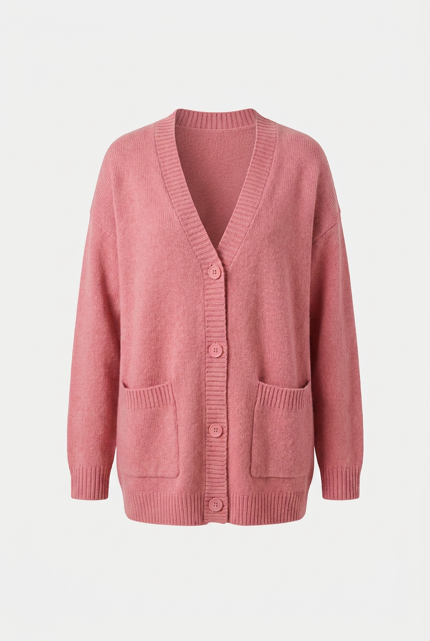 Cardigan : Women's Pink V-Neck Knit Cardigan Sweater - Soft & Lightweight in Pink van Vanda Liamo