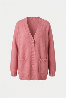 Cardigan : Women's Pink V-Neck Knit Cardigan Sweater - Soft & Lightweight in Pink van Vanda Liamo