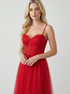 Women's Red A-Line Midi Dress with Pockets - Perfect for Parties & Casual Wear
