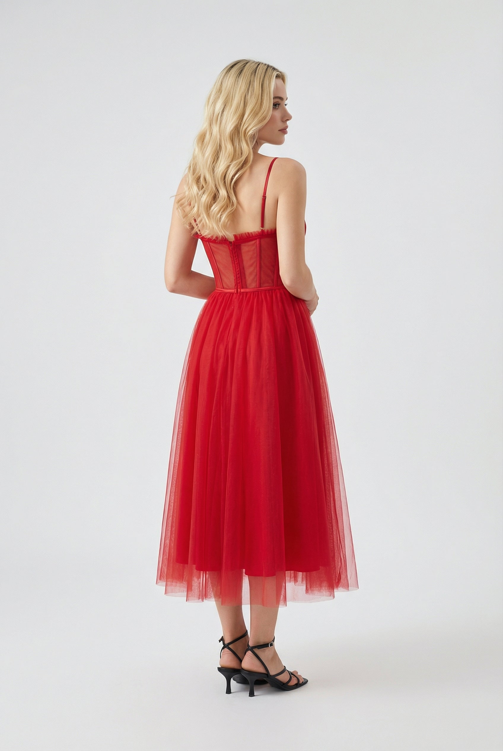Dresses : Women's Red A-Line Midi Dress with Pockets - Perfect for Parties & Casual Wear in van Vanda Liamo