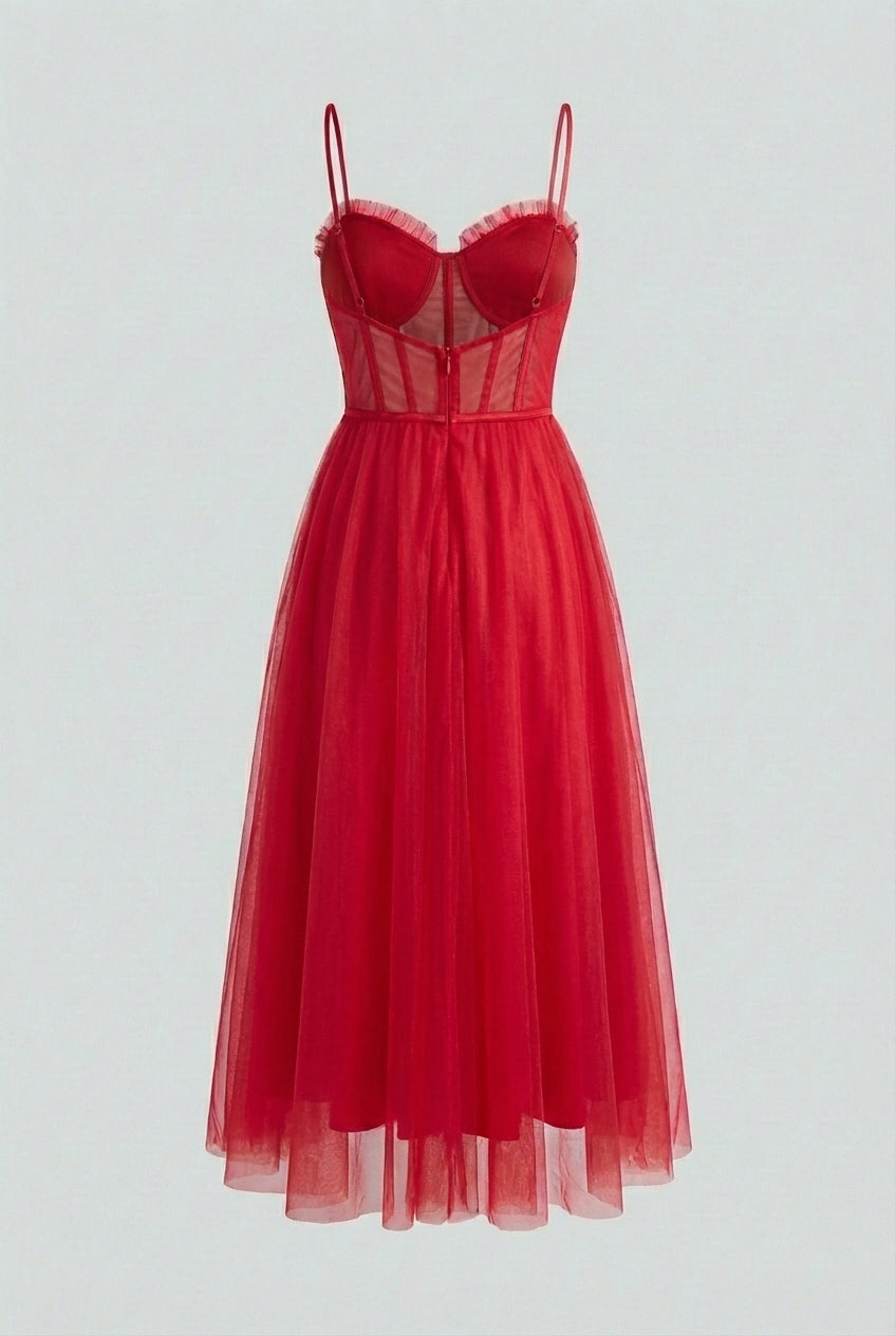 Dresses : Women's Red A-Line Midi Dress with Pockets - Perfect for Parties & Casual Wear in van Vanda Liamo