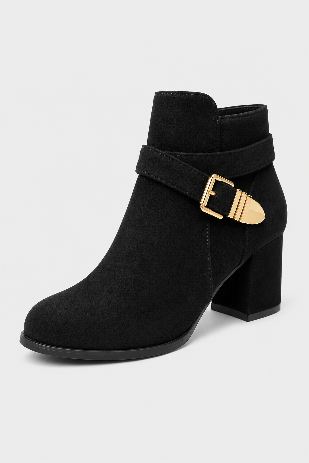 Women’s Black Buckle Block Heel Ankle Boots