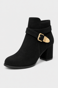 Women’s Black Buckle Block Heel Ankle Boots