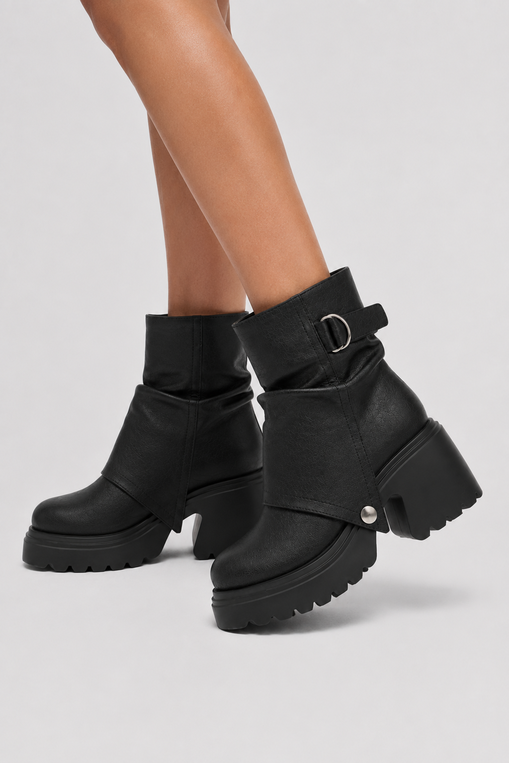 Women’s Black Chunky Lug Sole Ankle Boots