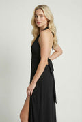Women's Black Halter Neck Maxi Dress - Elegant & Flowy Summer Evening Gown