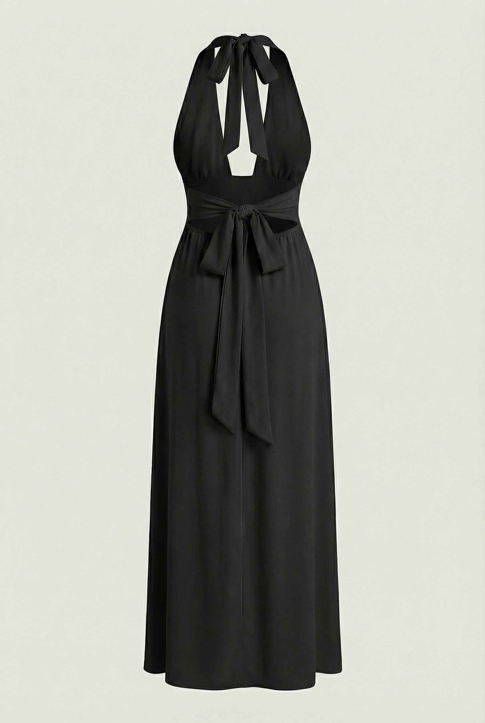 Maxi Dresses : Women's Black Halter Neck Maxi Dress - Elegant & Flowy Summer Evening Gown in van Vanda Liamo