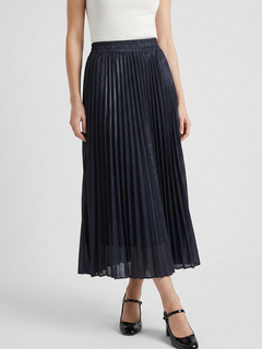 Women's Black High-Waisted A-Line Pleated Midi Skirt - Sizes S-XL