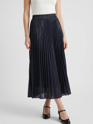 Women's Black High-Waisted A-Line Pleated Midi Skirt - Sizes S-XL