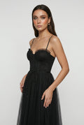Women's Black Sleeveless Midi Dress with Pockets - Casual & Comfortable Cotton Blend