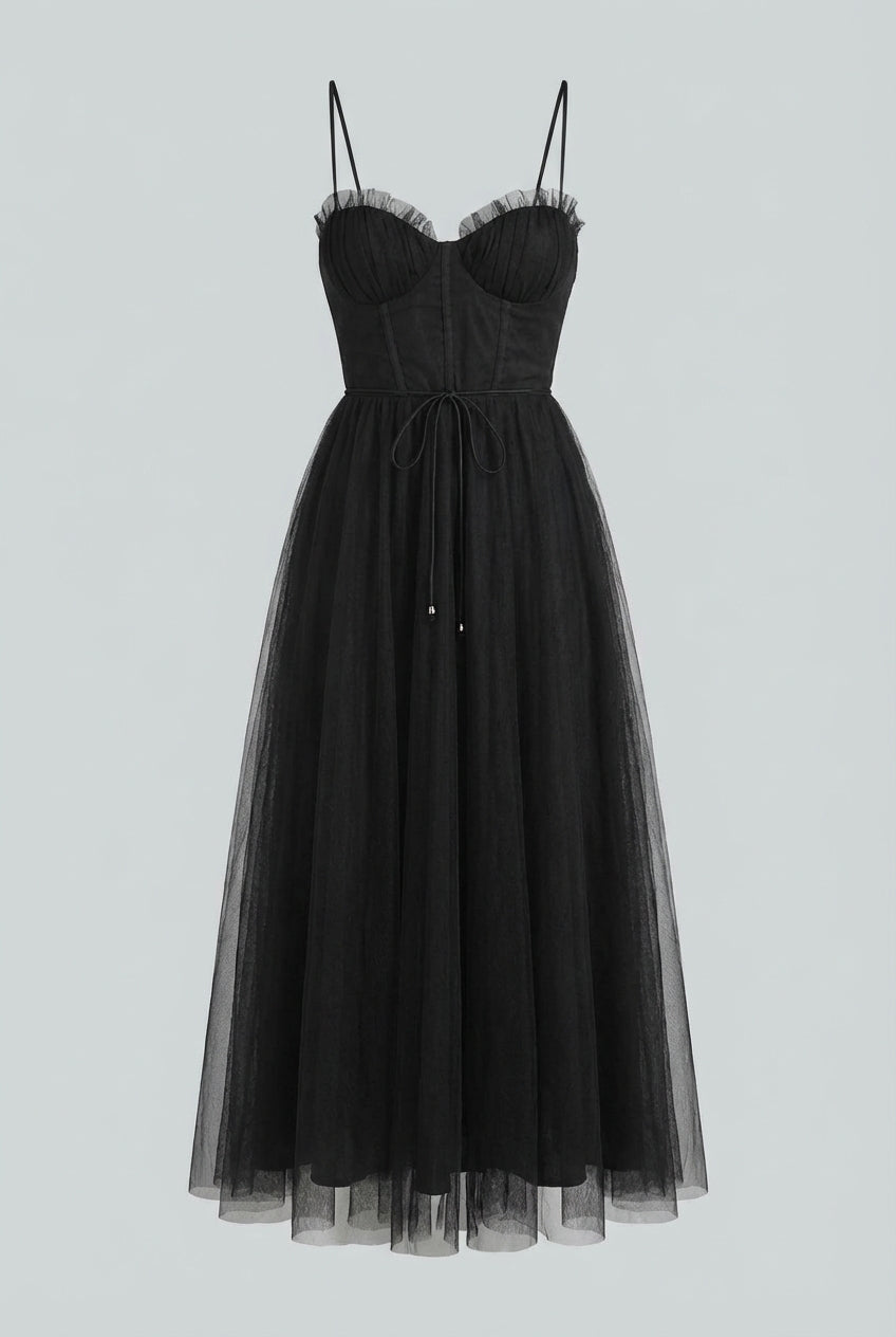 Dresses : Women's Black Sleeveless Midi Dress with Pockets - Casual & Comfortable Cotton Blend in Black van Vanda Liamo