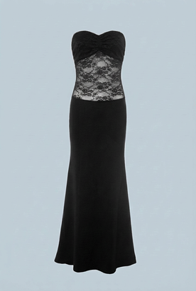 Evening Dress : Women's Black Strapless Dress - Sophisticated Sheer Lace Evening Dress in Black van Vanda Liamo