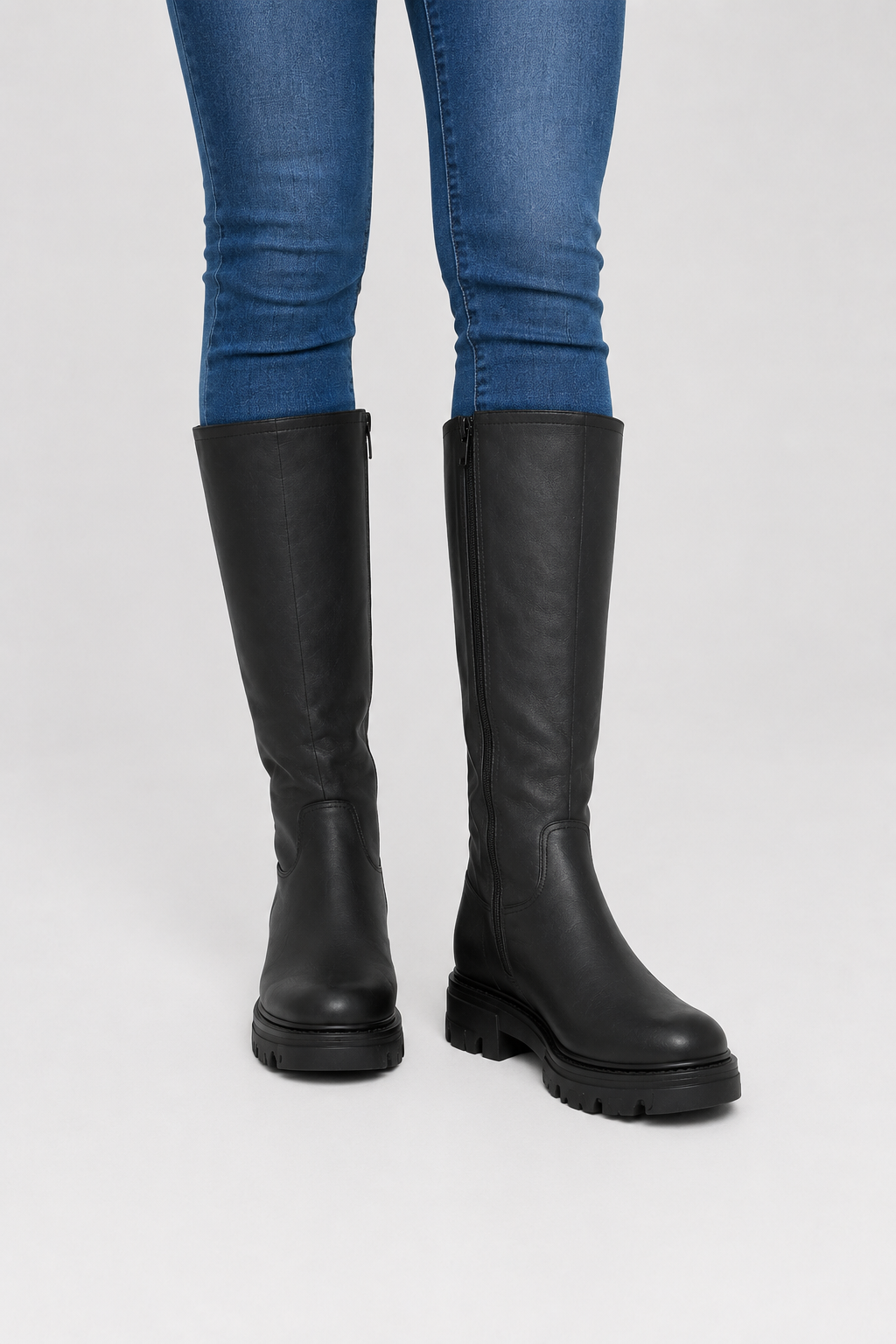 Women’s Black Tall Lug Sole Riding Boots – Knee-High Chunky Platform Boots