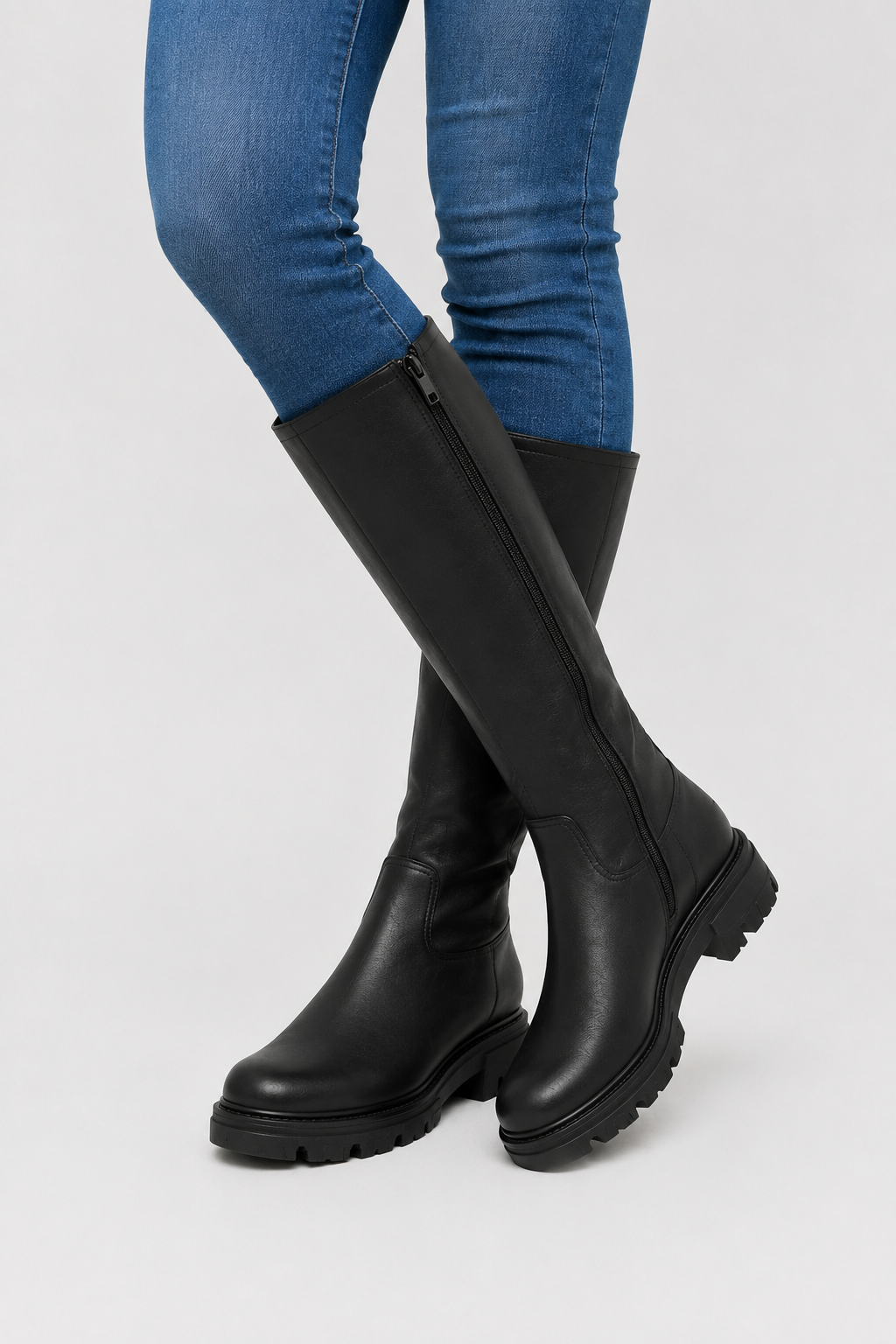 Women’s Black Tall Lug Sole Riding Boots – Knee-High Chunky Platform Boots