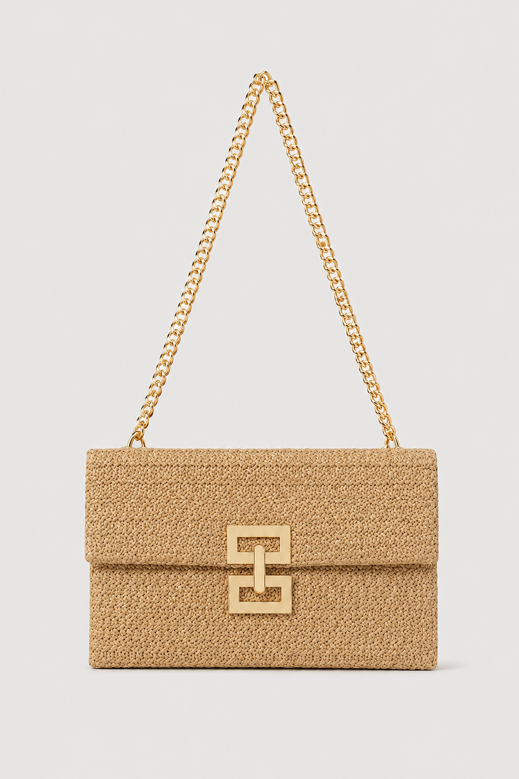 Schoudertas : Women's Woven Shoulder Bag with Gold Chain Strap - Premium Quality, Fast Shipping in Brown van Vandaliamo