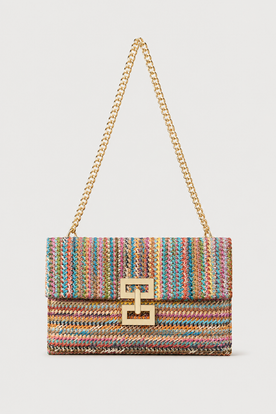 Schoudertas : Women's Woven Shoulder Bag with Gold Chain Strap - Premium Quality, Fast Shipping in Multicolor van Vandaliamo