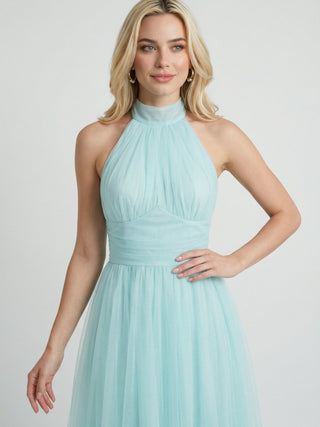Women's Blue Halter Neck Midi Dress