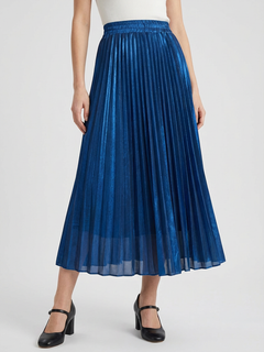Women's Blue High-Waisted A-Line Pleated Midi Skirt - Sizes S-XL