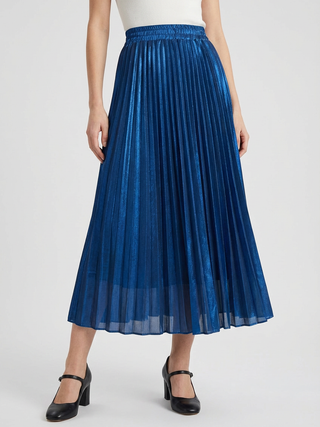 Women's Blue High-Waisted A-Line Pleated Midi Skirt - Sizes S-XL