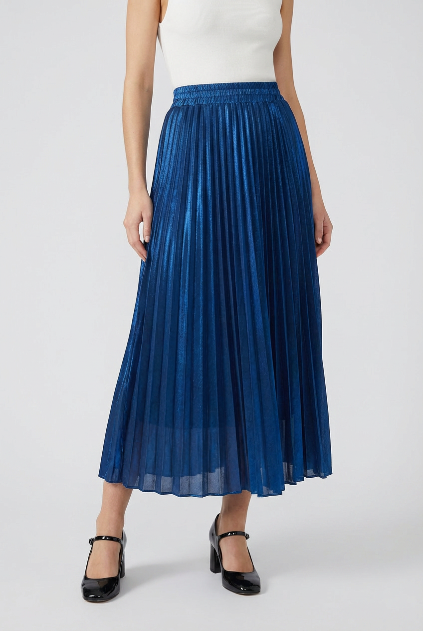 Women's Skirts : Women's Blue High-Waisted A-Line Pleated Midi Skirt - Sizes S-XL in van Vanda Liamo
