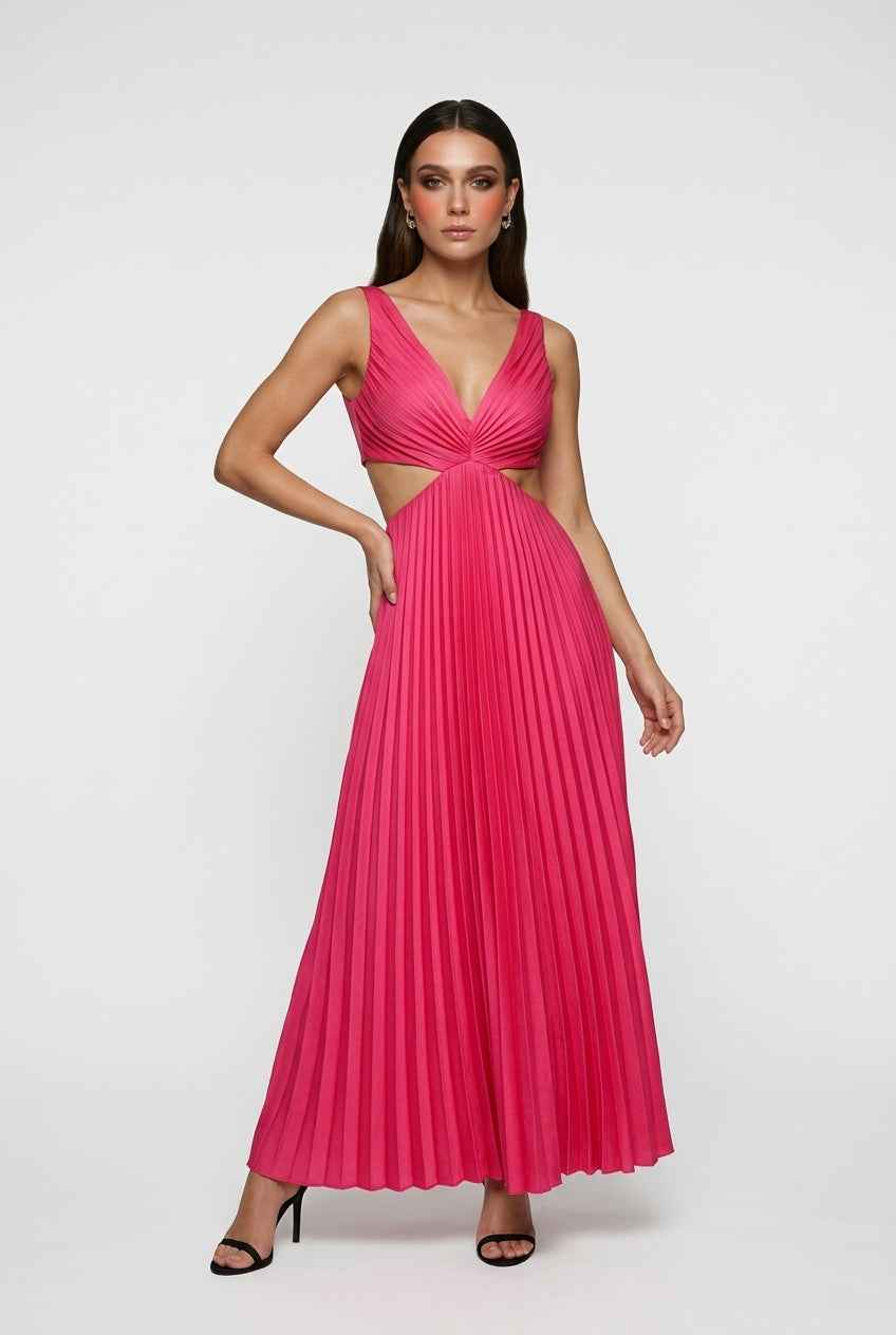 Maxi Dresses : Women’s Blush Pink Pleated Dress – Feminine Flow for Special Moments in van Vanda Liamo