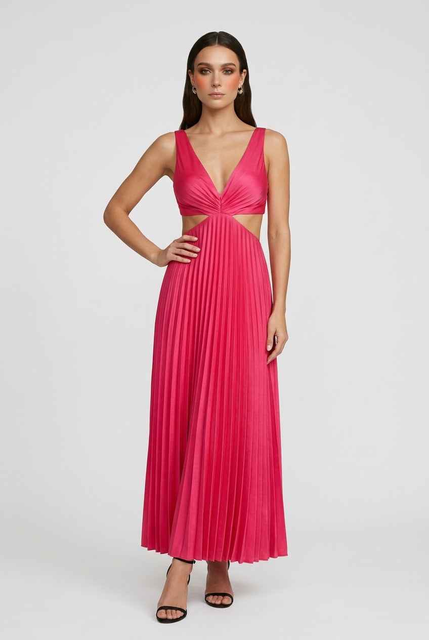 Maxi Dresses : Women’s Blush Pink Pleated Dress – Feminine Flow for Special Moments in van Vanda Liamo