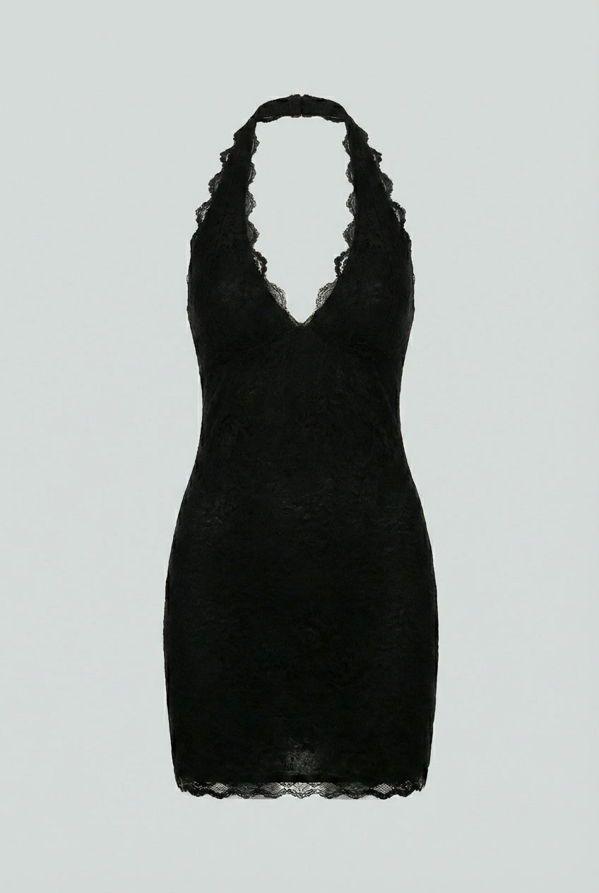 Women's Dresses : Women's Black Floral Lace Bodycon Mini Dress - Short Sleeve Cocktail Party Dress in Black van Vanda Liamo