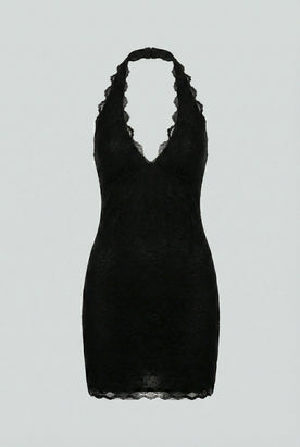 Women's Dresses : Women's Black Floral Lace Bodycon Mini Dress - Short Sleeve Cocktail Party Dress in Black van Vanda Liamo