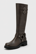 Women’s Brown Harness Lug Sole Knee-High Boots