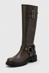 Women’s Brown Harness Lug Sole Knee-High Boots