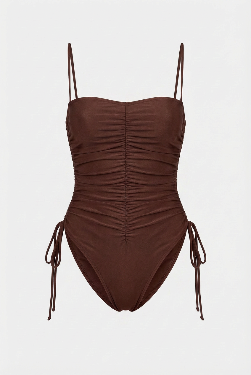 Women's Swimwear : Swimsuit for Women - Brown One-Piece with Adjustable Straps, Perfect for Beach or Pool in Brown van Vanda Liamo